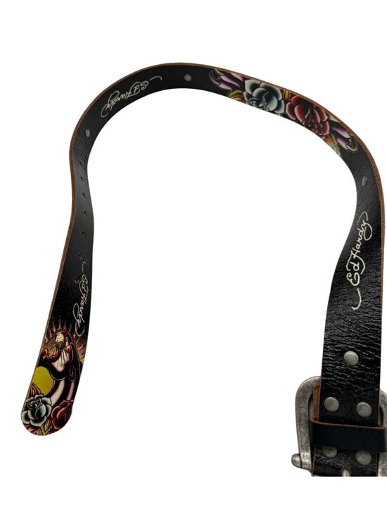 Ed Hardy 90s Y2K Vintage Leather Belt Panther Spell Out Floral Unisex Size S main image 4